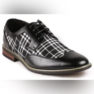 🎬 Parazzo Black & White Plaid Men’s Lace Up Oxford Unique Dress Shoes - Size 13
